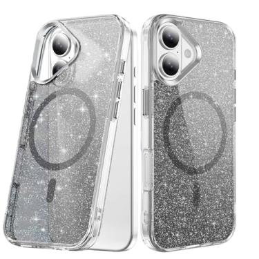 Imagem de COTDINFOR Capa com glitter para iPhone 16 Plus, [compatível com Magsafe] Capa protetora antiamarelamento fofa brilhante para mulheres e meninas, capa protetora de TPU transparente à prova de choque