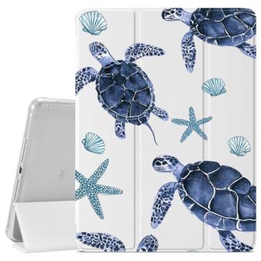 Imagem de VibrantFruitique Capa de tartaruga marinha azul para iPad Pro de 13 polegadas (M4) 2024 Capa de animal marinho oceano, suporte para lápis, traseira de TPU macio transparente e capa com suporte de três