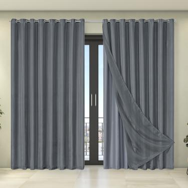 Imagem de Cortina Tecido Blecaute com Voil Liso 4,00m x 2,70m 100% Poliéster 100% Poliéster - Cinza