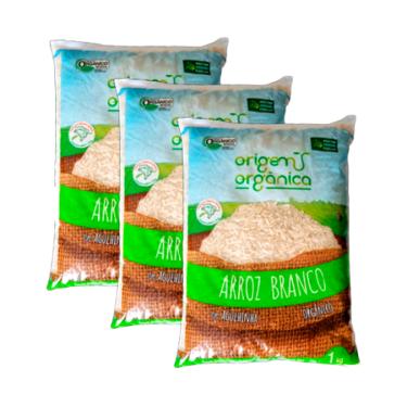 Imagem de Kit 3X: Arroz Agulhinha Longo Branco Origem Orgânica 1kg