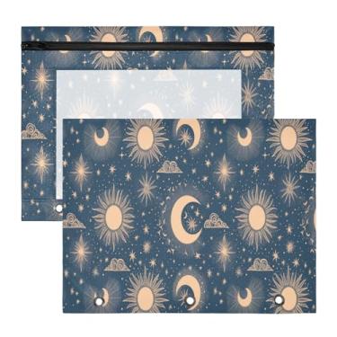 Imagem de Blueangle Elegante bolsa de lápis de sol e lua para fichário de 3 anéis, 2 pacotes com bolsa de lápis com janela transparente para documentos com zíper para escritório (180)