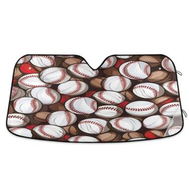 Imagem de ATTX Padrão de bolas de beisebol pára-brisa de carro 139.7 cm x 70.1 cm escudo solar universal com proteção UV, persiana de janela frontal automática dobrável para sedãs SUVs caminhões #119
