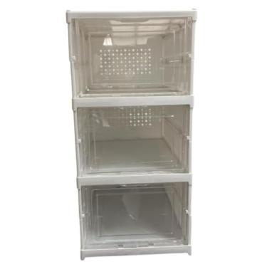 Imagem de Armário Vertical Dobrável Multiuso, Branco, PP e PS, 3 Compartimentos, 34,5x25,5x54cm, 1,6kg