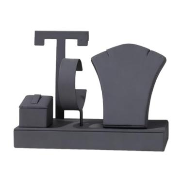 Imagem de Dynwave Organizador de Joias, Expositor de Brincos, Porta-Anéis Decorativo em Couro PU 4 em 1 para Pulseiras, Brincos, Colares e Anéis, Cinza