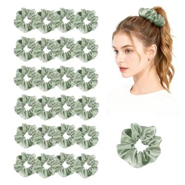 Imagem de Pacote com 24 elásticos elásticos de cetim para mulheres, laços de cabelo de seda sedosa, suporte de rabo de cavalo, cordas de laço, elásticos acessórios de laço