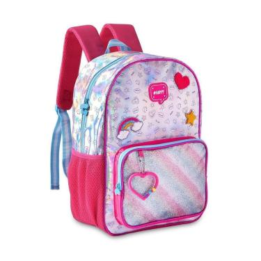 Imagem de Mochila De Costas Holográfico Happy Infantil Meninas - Azul