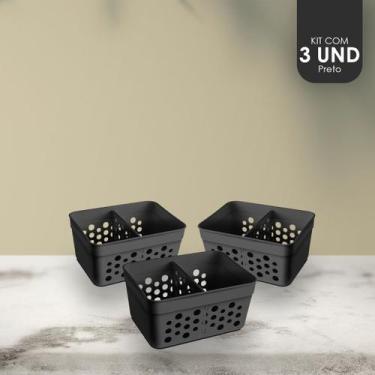 Imagem de Kit Com 6 Cestos Mini Multiuso Com 1 Divisória Verde/Rose/Preto/Marrom