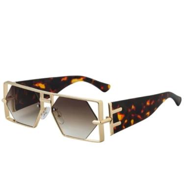 Imagem de JRLLFD Óculos de sol femininos vazados, estilo cyberpunk, luxuosos, para dirigir ao ar livre, UV400 (chá gradiente de leopardo)