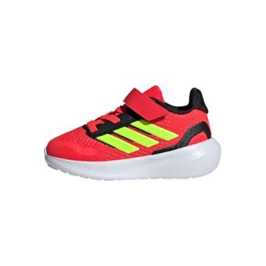 Imagem de adidas Tênis infantil Run Falcon 5 elástico com cadarço e alça, Vermelho lúcido/limão lúcido/preto, 22