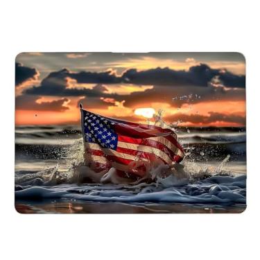 Imagem de Yicomon Compatível com MacBook Air 15 polegadas 2023 M2 2025 chip M4 modelo A2941 A3241, capa rígida de plástico para Mac Air 15 com Touch ID (2023) - Pôr do sol bandeira americana