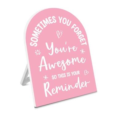 Imagem de Presentes motivacionais inspiradores presentes de agradecimento de funcionários Sometime You Forget You're Awesome So This Is Your Reminder Placa decorativa de madeira com suporte para prateleira de