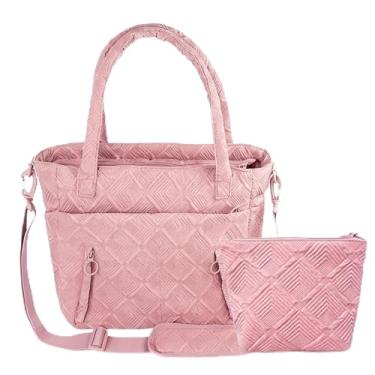 Imagem de GVCELS Bolsa feminina leve e fofa, com compartimentos, bolsa de ombro, bolsa de ombro acolchoada para viagens, trabalho, academia, loja - rosa