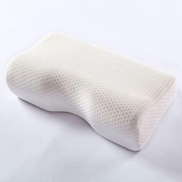 Imagem de SPXMQSS Almofada de pescoço de espuma de memória para dormir de lado, travesseiro ortopédico para dormir nas costas para aliviar dores de pescoço e ombros, travesseiro ergonômico de borboleta para