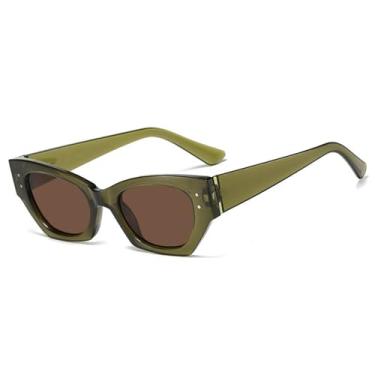 Imagem de Óculos de Sol Cat Eye Candy Colors Femininos Cinza Grosso Masculino UV400 para Esportes ao Ar Livre, Corrida e Ciclismo, Verde Café