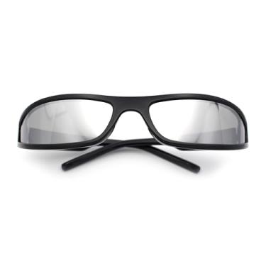 Imagem de Óculos de sol esportivos de plástico retrô com fenda fina e estreita, Preto - Espelhado prateado, 5 5/8" (143mm) x 1 3/16" (30mm)