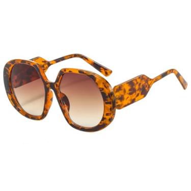 Imagem de HCHES Óculos de Sol Femininos Redondos de Luxo com Estampa Degradê de Leopardo Retrô, Armação Grande, Moda Masculina, Proteção UV400 (marrom leopardo)