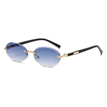 Imagem de Óculos de sol vintage oval sem aro feminino uv400 óculos de sol retrô sem armação de metal masculino unissex estilo europeu marrom azul (2)