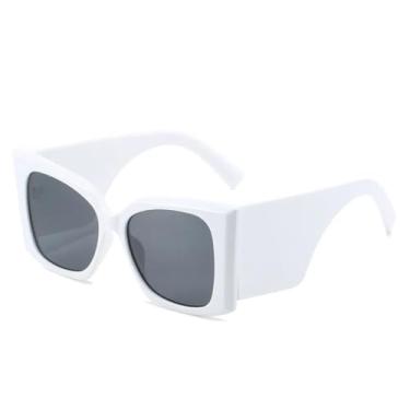 Imagem de HCHES Óculos de Sol Femininos com Hastes Largas, Estilo Retrô, Proteção UV400, Luxo (Branco)