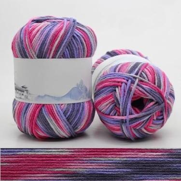 Imagem de Fio de algodão de 4 camadas, gradiente variegado de peso médio, tricô manual e fio de crochê para chapéus, cachecóis e artesanato (rosa + roxo)