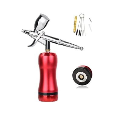 Imagem de Mini portátil Substituir bateria de alta pressão PSI Airbrush Kit de compressor de unhas Salão de beleza pulverizador Pintura privada(Part C Red)