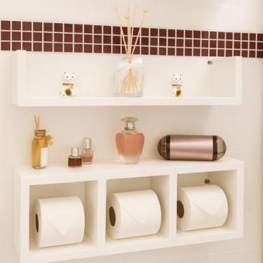 Imagem de Prateleira e Nicho em MDF Branco ou Preto Texturizado – Decoração para Banheiro, Perfumes e Papel Higiênico (Branco)