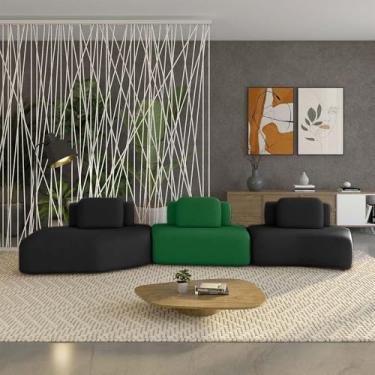 Imagem de Sofá Ilha Sala de Estar Dakota 3 Módulos 484cm Encostos Almofadas Soltas Veludo Preto/Verde G33 - Gran Belo