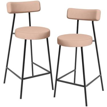 Imagem de Kit 02 Banquetas Baixa Para Cozinha Sala De Jantar Bar Bancada Milão L02 Linho Rosê - Lyam Decor