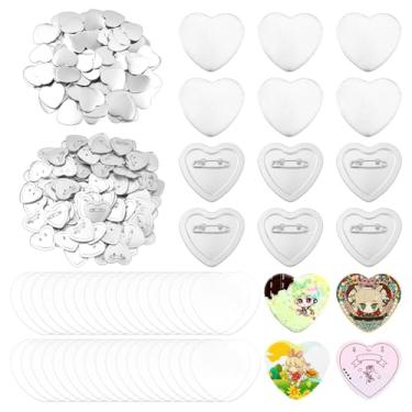 Imagem de FINGERINSPIRE 100 conjuntos de suprimentos para botão em forma de coração Platinum Heart Button Maker Kit emblemas botões personalizados kit de crachá botões suprimentos com painéis transparentes para