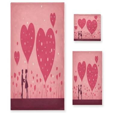 Imagem de Wassud Conjunto de 3 toalhas de banho para casais com árvore de coração (3), toalhas super macias e absorventes para banheiro, toalhas de banho de secagem rápida, toalha de banho para academia, spa