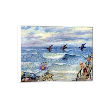 Imagem de David Burliuk famosas impressões em tela de arte de parede prontas para pendurar. Pesca. Pintura com moldura branca para decoração de sala de estar 50 x 65 cm 20 x 26 polegadas