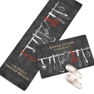 Imagem de Conjunto de passadeira antiderrapante para cozinha(Talheres Branco e Vermelho)