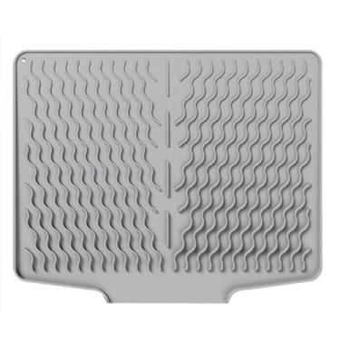 Imagem de Aqur2020 Tapete de Secagem de Pratos de Silicone Com Canais de Drenagem Rápida e Parte Traseira Antiderrapante, Forro de Pia Dobrável Resistente Ao Calor para Proteção de Bancada, Bandeja (Cinza