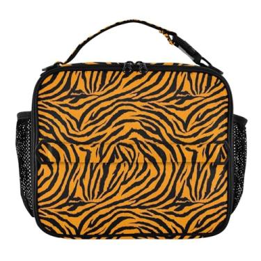 Imagem de Joisal Lancheira amarela preta listrada de tigre para mulheres, meninas, lancheira masculina e infantil, lancheira para trabalho, reutilizável, bolsa térmica para meninos