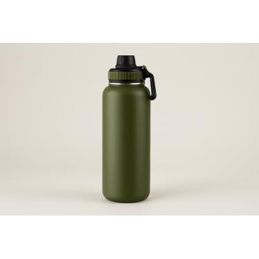 Imagem de Garrafa Térmica 1,2L com Alça e Bico, Aço Inoxidável, Verde Oliva, Parede Dupla com Isolamento a Vácuo, Tampa à Prova de Vazamento