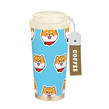 Imagem de TSENQUE Caneca de café de viagem de 473 ml com canudo e tampa, caneca de café de aço inoxidável à prova de vazamento para escritório, escola, festa, acampamento, rostos de cachorro fofos, azul