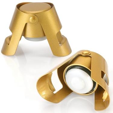 Imagem de 2 tampas seladoras de champanhe, 2 unidades de aço inoxidável, conjunto de seladores de garrafa de vinho espumante com um plugue de vedação curto, acessórios de presente para champanhe (ouro)