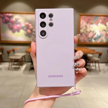 Imagem de Capa de silicone magnética com proteção de lente de câmera espessa para Samsung S25 Ultra S24 S23 Plus, alça de pulso, estojo de carregamento, roxo, para S25 Ultra