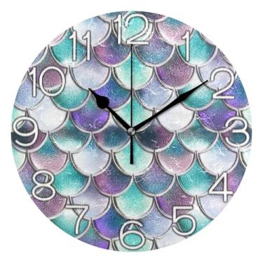 Imagem de GAIGEO Relógio de parede analógico decorativo relógio de cozinha rústico funky alimentado por bateria, decoração de parede vintage impressão colorida roxo branco, 25 cm, ponteiros pretos