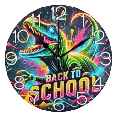 Imagem de GAIGEO Relógio de parede decorativo analógico redondo sem tique-taque silencioso quarto relógio de cozinha, arte de parede moderna legal decoração de casa desenho animado colorido dragão legal, 25 cm