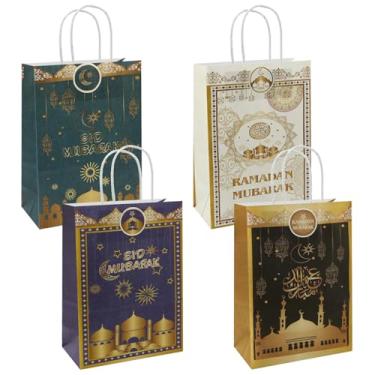 Imagem de Sacos de presente Eid Mubarak – 12 peças de sacos de presente de papel Ramadã com alças, mesquita lua estrela reutilizável para lembrancinhas de festa para celebração do festival Eid al-Fitr muçulmano
