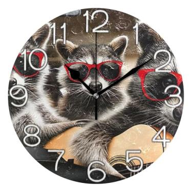 Imagem de GAIGEO Relógio de parede analógico decorativo relógio de cozinha bonito operado por bateria, decoração de parede de meados do século sala de estar, desenho animado engraçado urso preto animal, 25 cm