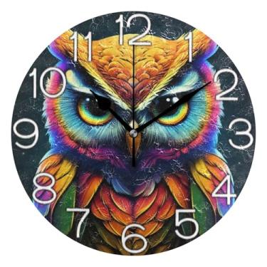 Imagem de GAIGEO Relógio de parede decorativo analógico relógio de cozinha bonito operado por bateria silencioso, arte de parede moderna legal decoração de casa coruja colorida legal, preto, 25 cm, ponteiros