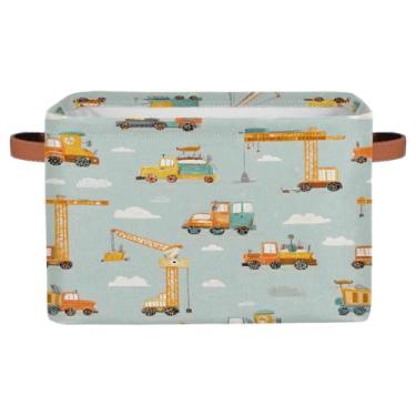 Imagem de Cesto de armazenamento pequeno com alças para caminhão de brinquedo infantil fofo caixas de armazenamento amarelas dobráveis de tecido organizador de armazenamento para berçário, sala de estar, quarto