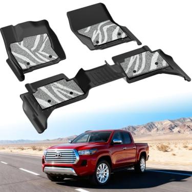 Imagem de PWY Tapetes de chão para Toyota Tacoma 2024-2026 cabine dupla (não híbrida), camada dupla TPE para todos os climas, forro antiderrapante com inserção de carpete, acessórios de caminhão, preto
