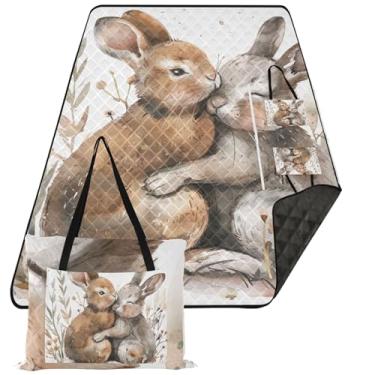 Imagem de TSENQUE Cobertor de praia de coelho fofo à prova d'água à prova de areia, tapete de brincar ao ar livre para grama, cobertor de piquenique fofo, 299 cm x 203 cm