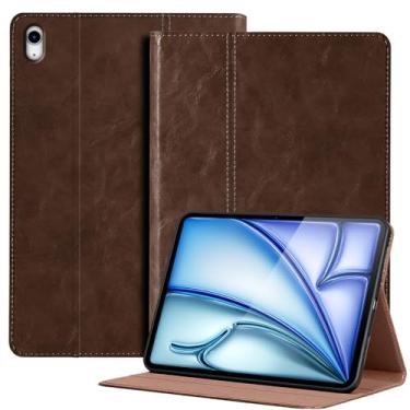 Imagem de Gexmil Capa de couro genuíno para iPad Air de 13 polegadas M3 2025/M2 2024, capa fólio inteligente de couro premium, hibernar/despertar automático, suporte ajustável, antiderrapante, marrom escuro