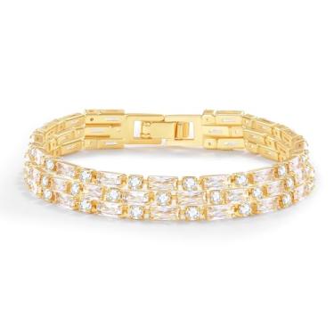 Imagem de Elfgrass Pulseira de tênis feminina banhada a ouro 14K – elegante pulseira de linha de zircônia cúbica, serve para pulso de 15 a 18,3 cm – presente brilhante para o dia a dia, pulseiras de tênis