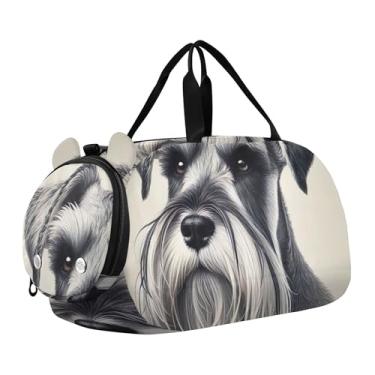 Imagem de Bolsa esportiva para meninos, fofa, coala, pôr do sol, romance, fim de semana, para viagem, bolsa de ginástica, bagagem infantil, Retrato Schnauzer vintage, Clássico