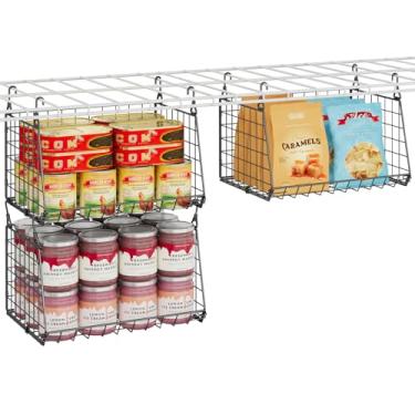Imagem de Pacote com 3 cestos suspensos embaixo da prateleira – Organizador de prateleira de despensa com economia de espaço com ganchos rotativos de 360° para armazenamento de cozinha, soluções dobráveis de