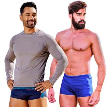 Imagem de Kit Camisa Térmica Com Sunga Boxer Zíper Lateral e Bolso Proteção Térm